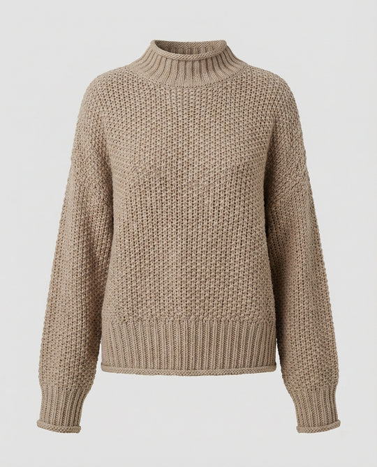 Damen kuscheliger Strickpullover mit hohem Kragen und weit geschnittenen Ärmeln EB