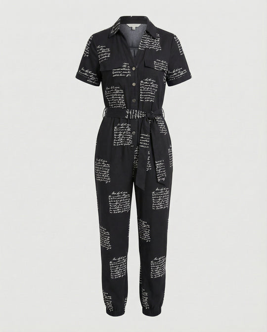 Damen lässiger Jumpsuit mit tailliertem Schnitt und durchgehender Knopfleiste EB