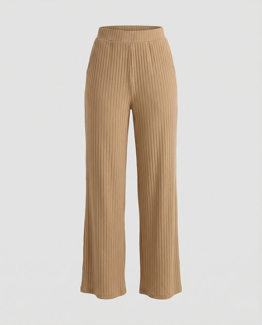 Damen elegante weit geschnittene Sommerhose mit feiner Rippstruktur EB