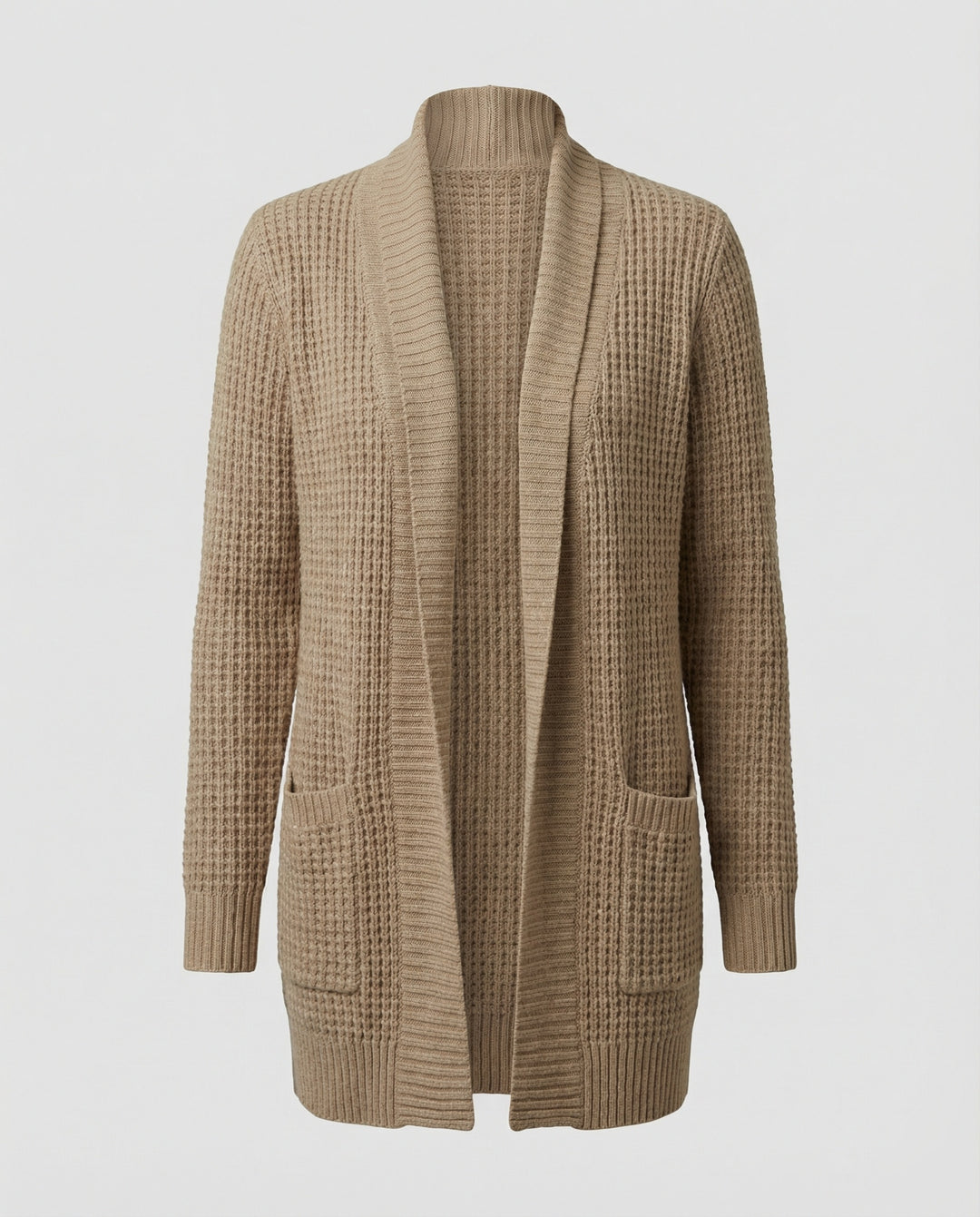 EB | Strickjacke Weiches Strickmaterial Lockere Passform Offene Vorderseite Taschen Lange Ärmel