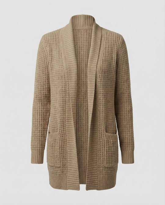EB | Strickjacke Weiches Strickmaterial Lockere Passform Offene Vorderseite Taschen Lange Ärmel