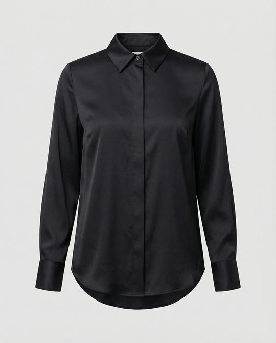 Damen elegante Satinbluse mit klassischem Kragen und zeitlosem Schnitt EB