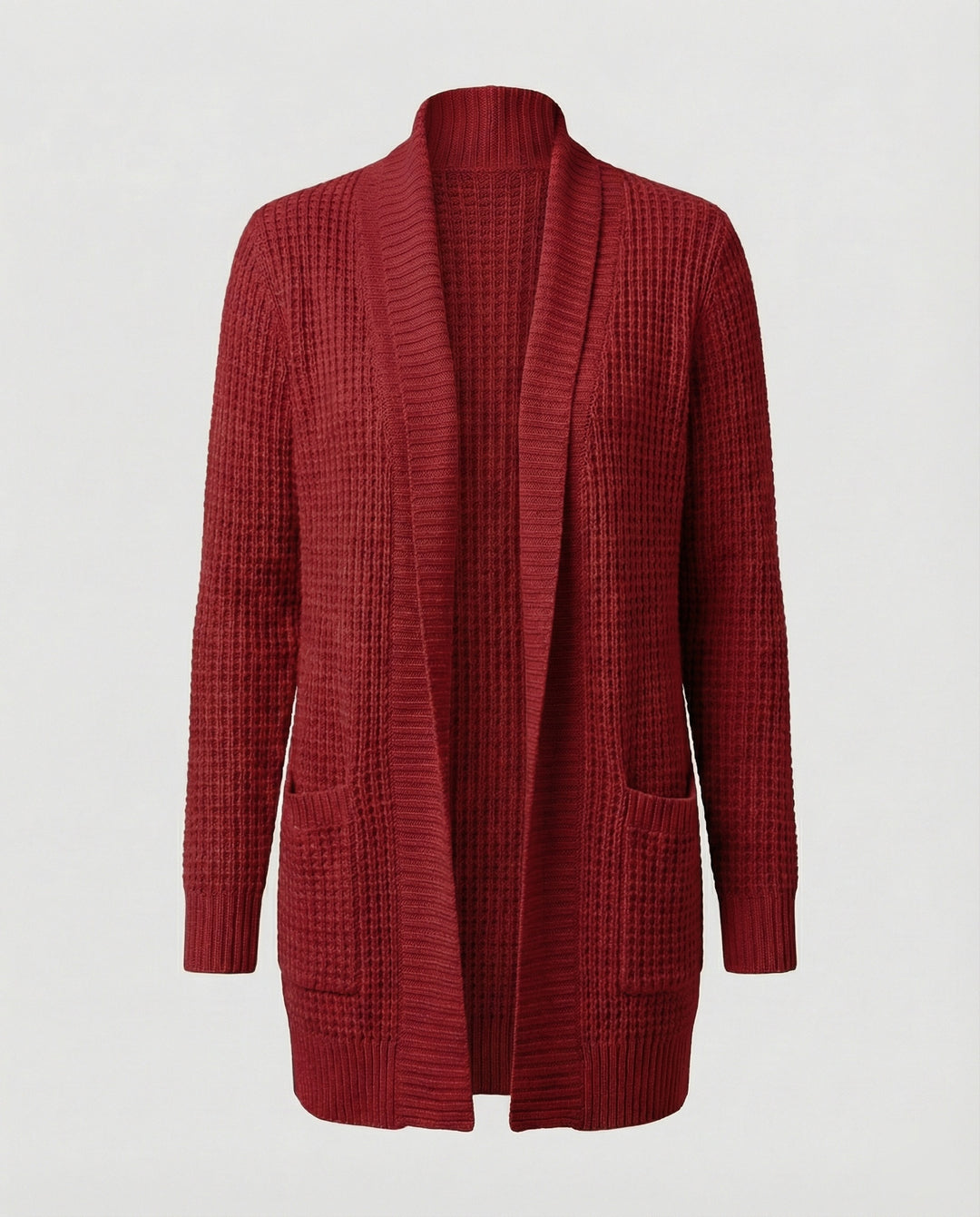 EB | Strickjacke Weiches Strickmaterial Lockere Passform Offene Vorderseite Taschen Lange Ärmel