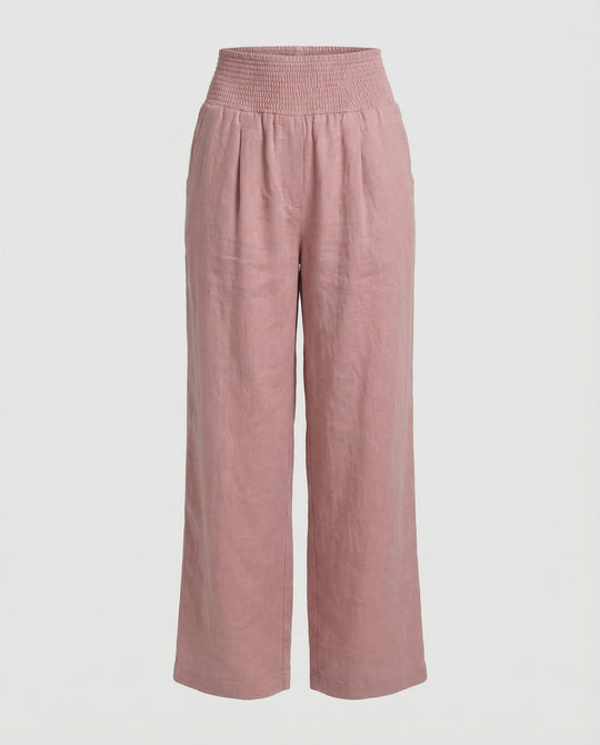 Damen Luftige Leinenhose mit elastischem Bund und Weitschnitt EB