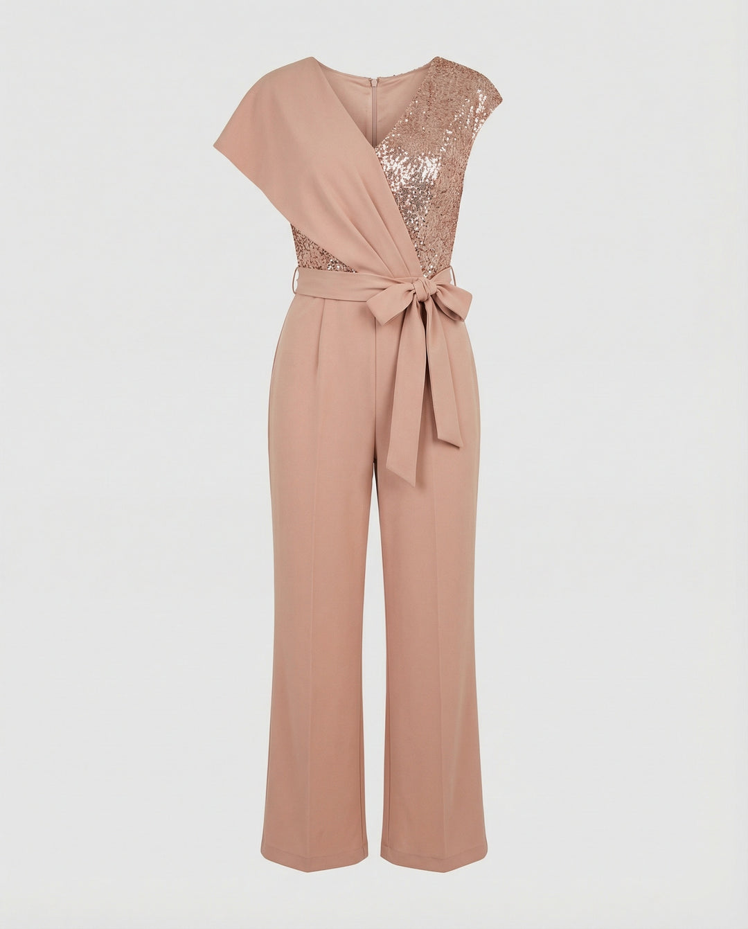 Damen Luxuriöser Overall mit Schleifengürtel & Funkelnden Details | EB