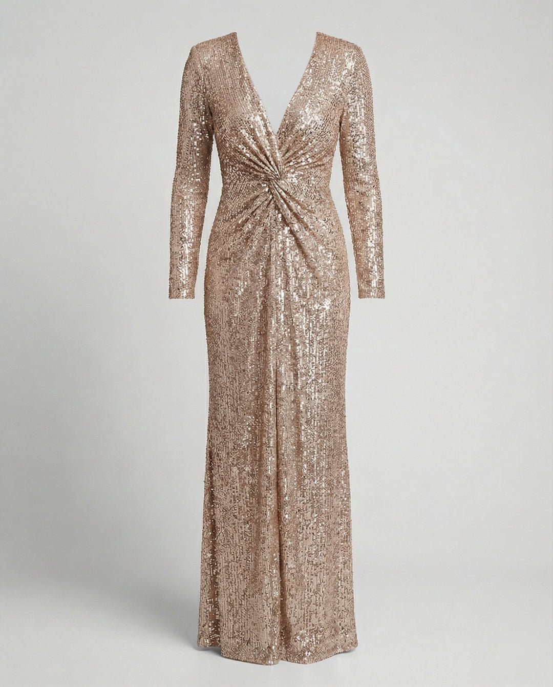 EB | Give Em' Glam Paillettenkleid mit Langen Ärmeln und Gekreuztem Taillendetail Abend-Maxikleid