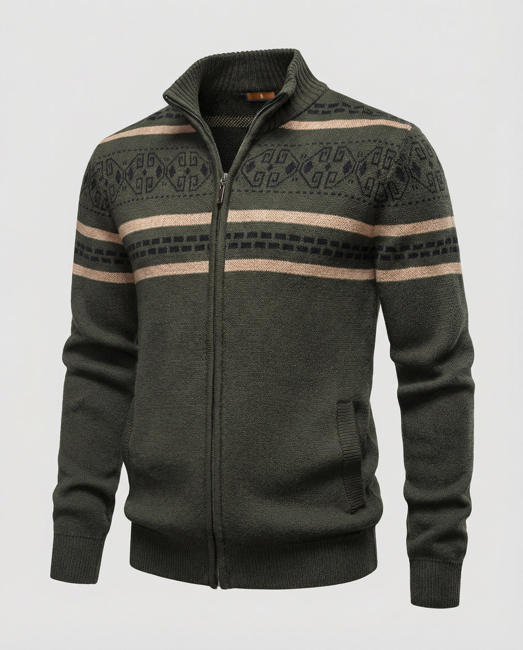 Herren Strickjacke mit modernem Zipper-Design und Muster EB