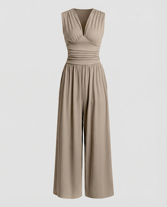 Damen Jumpsuit mit schickem V-Ausschnitt und weitem Bein EB