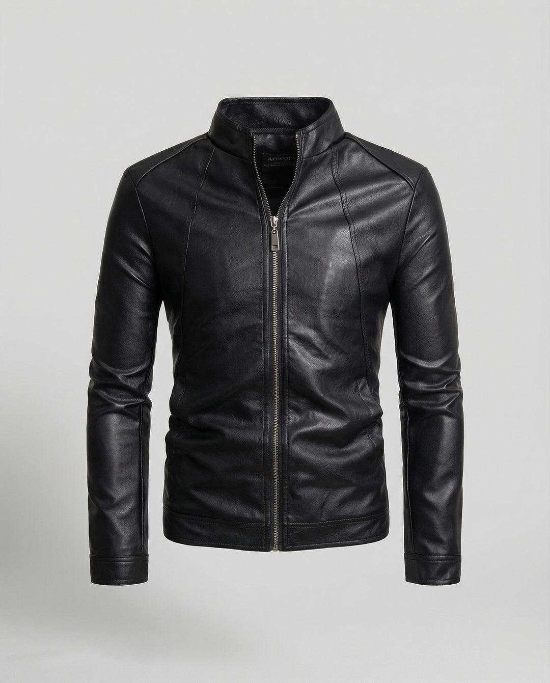 Herren elegante Kunstlederjacke mit Stehkragen EB