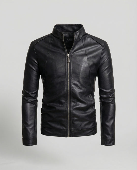 Herren elegante Kunstlederjacke mit Stehkragen EB