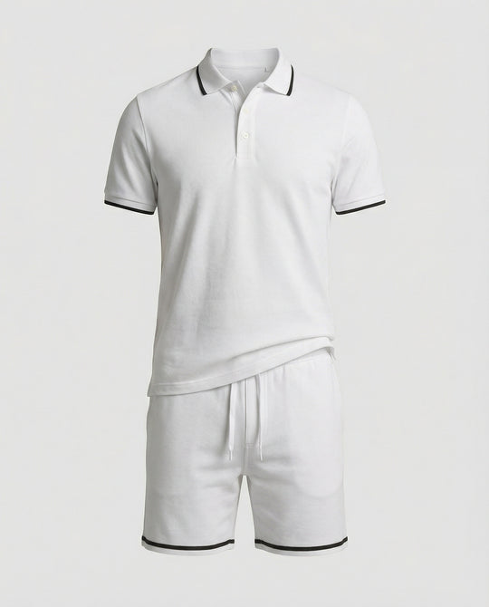 Herren Sportliches Polo- und Shorts-Set mit Kontraststreifen EB