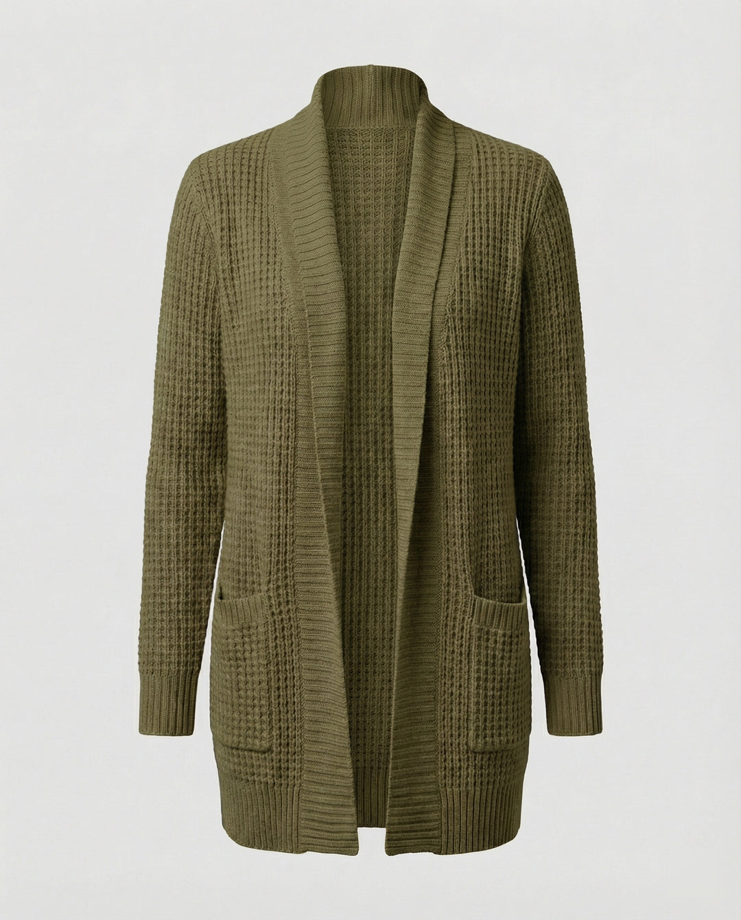 EB | Strickjacke Weiches Strickmaterial Lockere Passform Offene Vorderseite Taschen Lange Ärmel