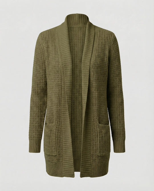 EB | Strickjacke Weiches Strickmaterial Lockere Passform Offene Vorderseite Taschen Lange Ärmel