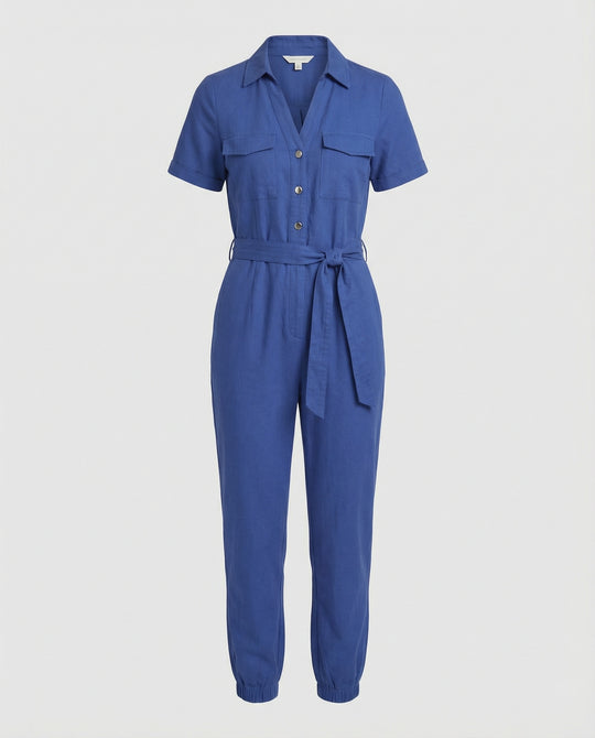 Damen lässiger Jumpsuit mit tailliertem Schnitt und durchgehender Knopfleiste EB