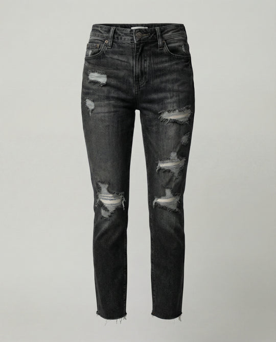 Damen Slim Fit Jeans mit Destroyed Details im Used-Look | EB
