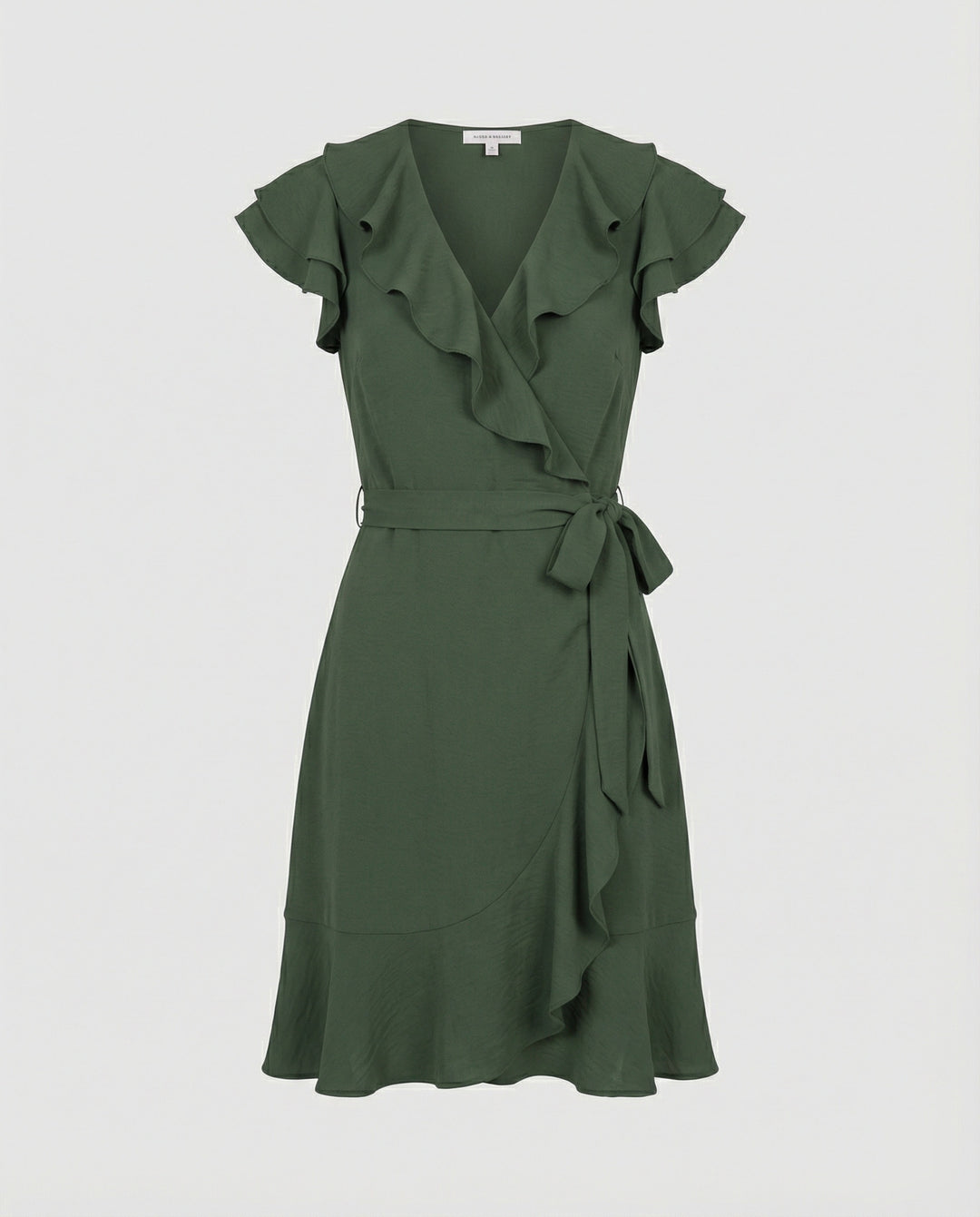 Damen Wickelkleid mit voluminösen Rüschendetails und Taillengürtel EB