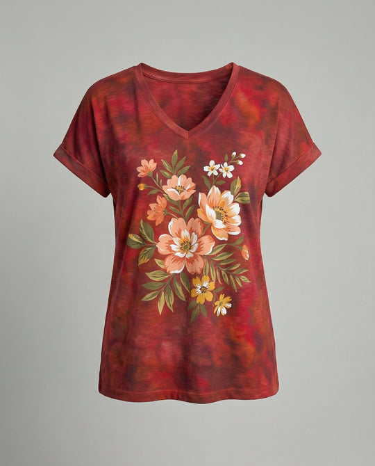 Blusen Tunika V-Ausschnitt Damen Floral