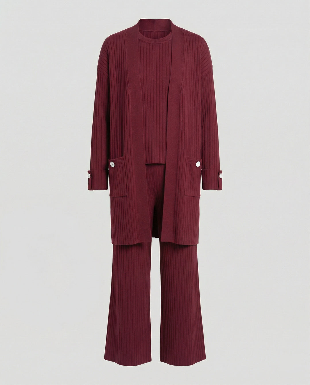 Damen Strick-Loungewear Set mit langen Ärmeln und praktischen Taschen EB