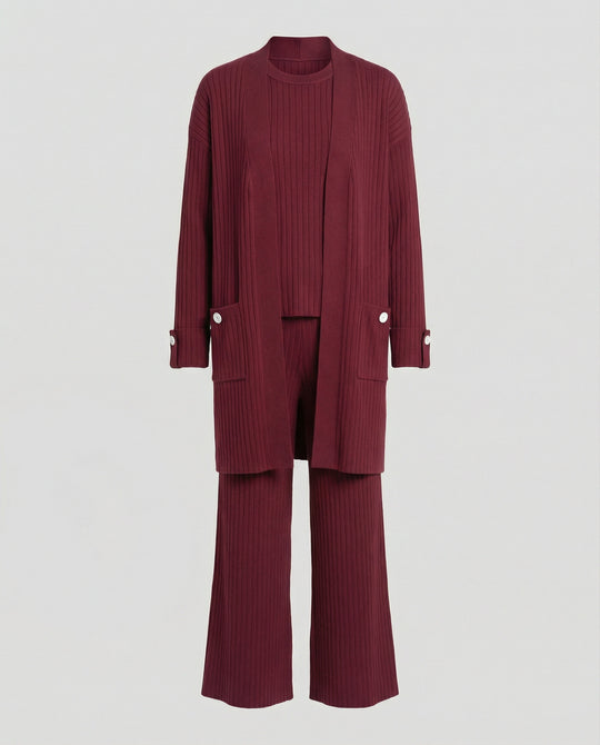 Damen Strick-Loungewear Set mit langen Ärmeln und praktischen Taschen EB