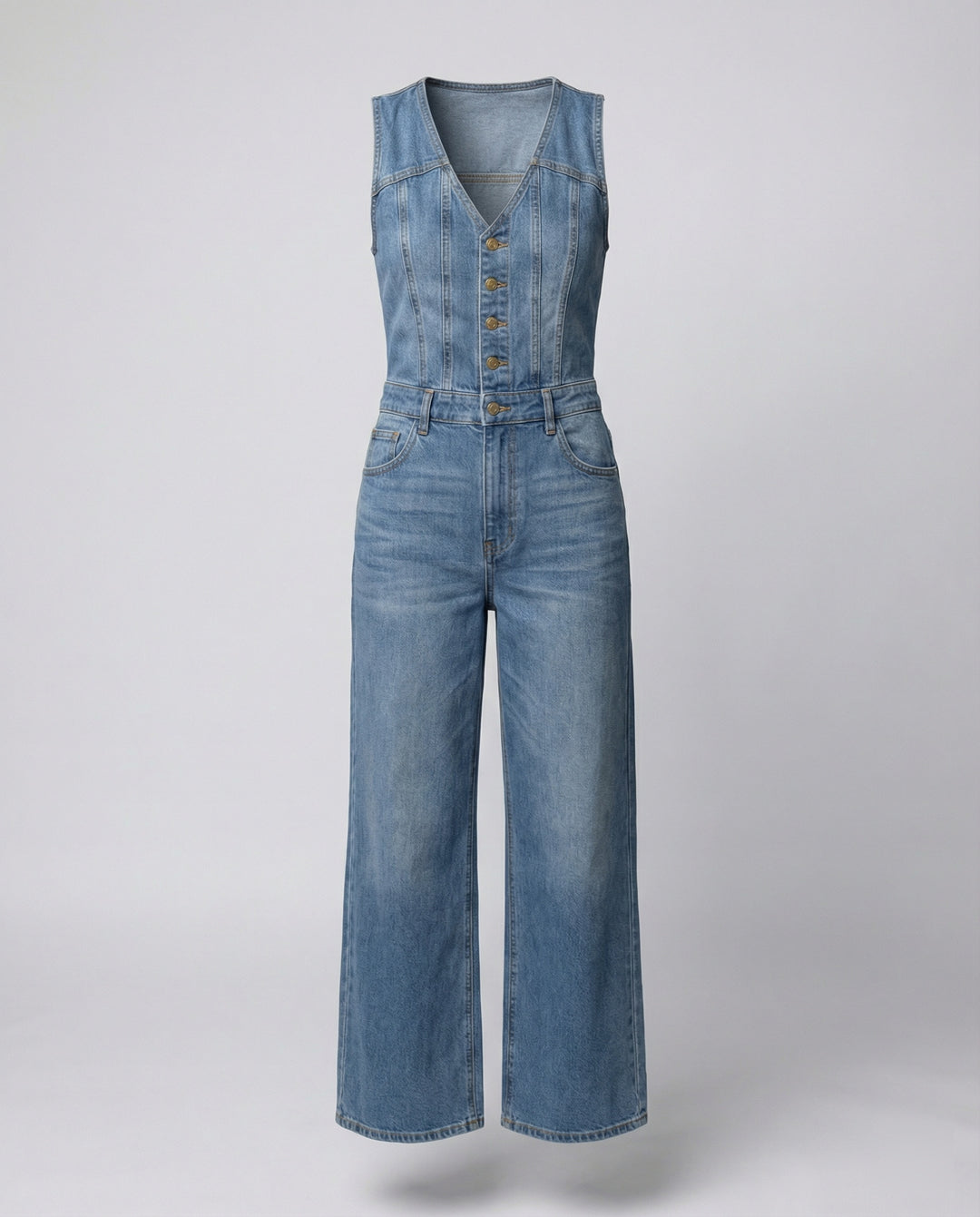 Damen Jumpsuit mit weit geschnittenen Beinen und eleganter Knopfleiste EB