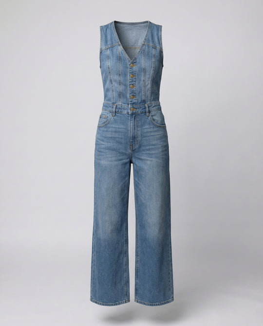 Damen Jumpsuit mit weit geschnittenen Beinen und eleganter Knopfleiste EB