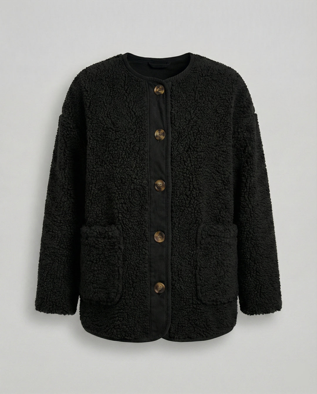 EB | Damen Warme Winterjacken - Lässige Langarm Button-up Fleecejacke aus Sherpa