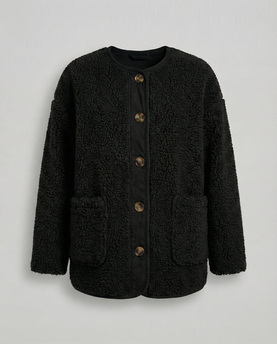 EB | Damen Warme Winterjacken - Lässige Langarm Button-up Fleecejacke aus Sherpa