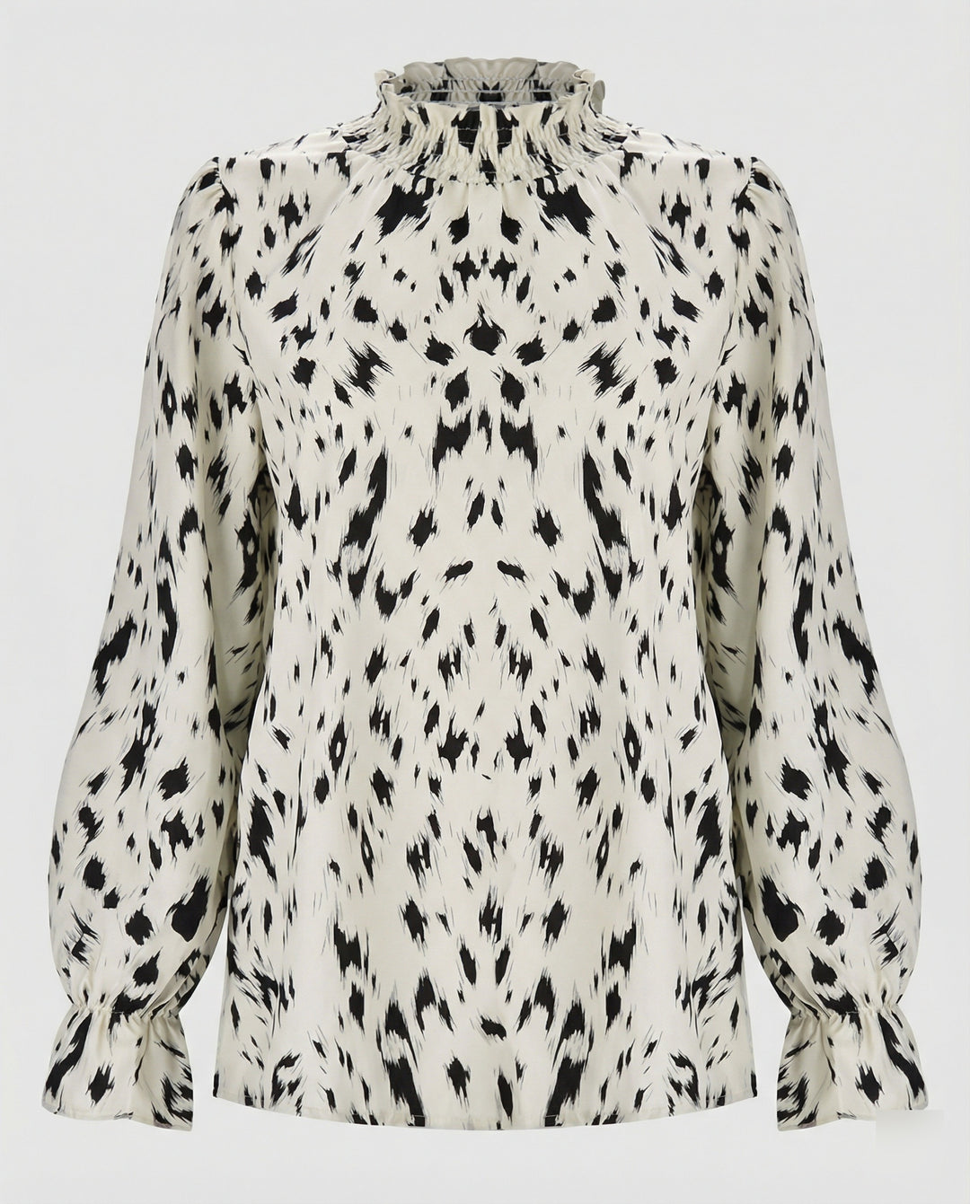 Damen elegante Bluse mit Rüschensaum und stilvollem Tiermuster EB