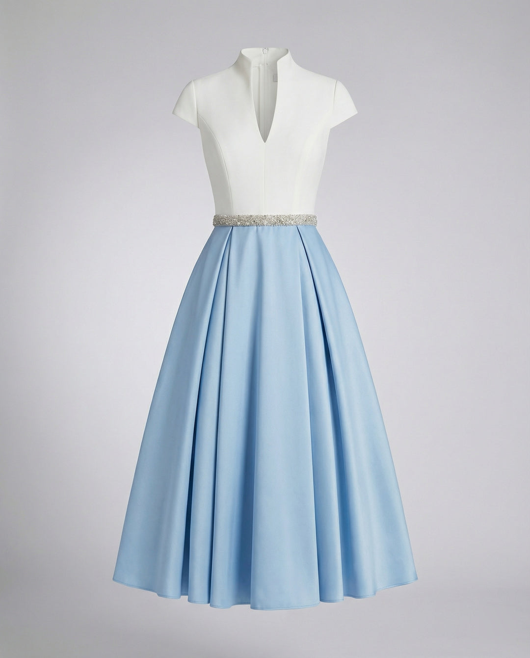 Damen Elegantes Midikleid mit Hochgeschlossenem Kragen & Schwingendem Rock | EB