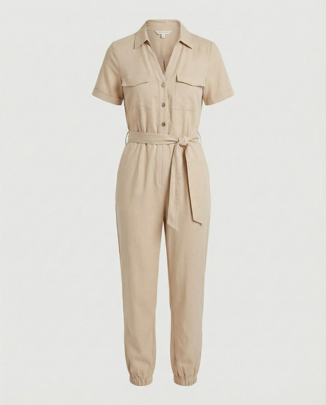 Damen lässiger Jumpsuit mit tailliertem Schnitt und durchgehender Knopfleiste EB
