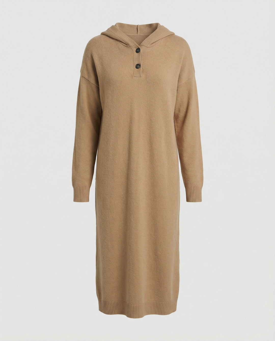 Damen Hoodie-Kleid aus weichem Strickmaterial mit Knopfleiste und Kapuze EB