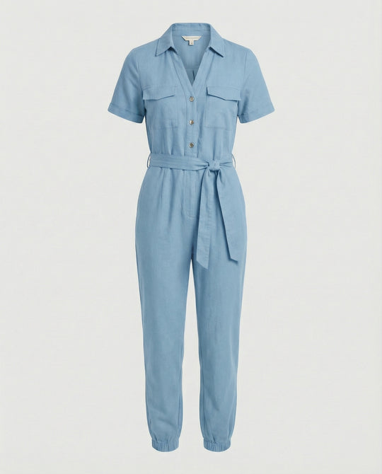 Damen lässiger Jumpsuit mit tailliertem Schnitt und durchgehender Knopfleiste EB