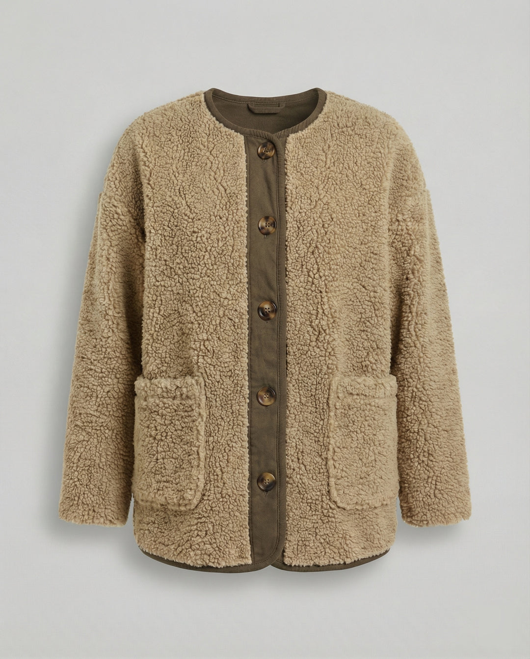 EB | Damen Warme Winterjacken - Lässige Langarm Button-up Fleecejacke aus Sherpa
