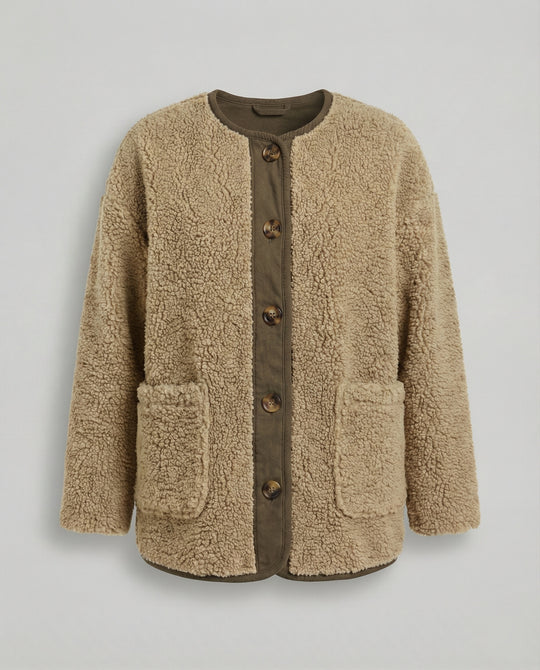 EB | Damen Warme Winterjacken - Lässige Langarm Button-up Fleecejacke aus Sherpa