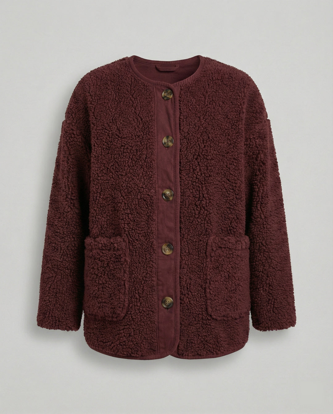 EB | Damen Warme Winterjacken - Lässige Langarm Button-up Fleecejacke aus Sherpa