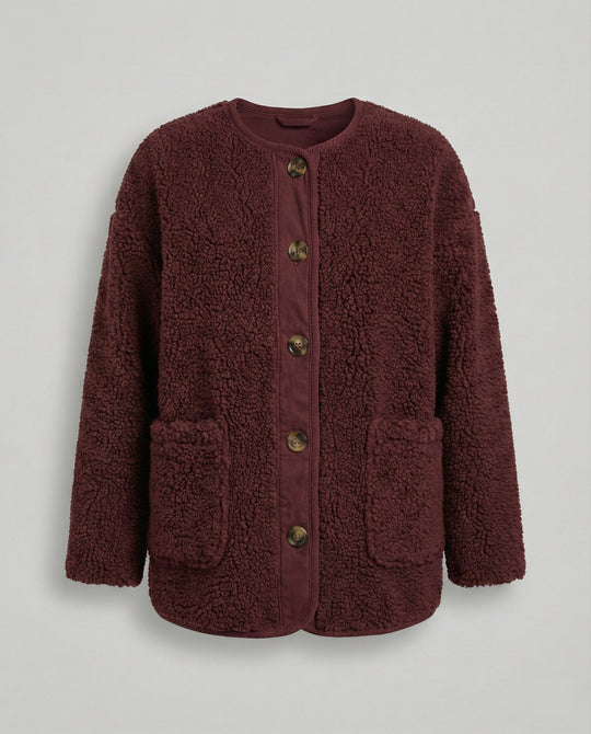 EB | Damen Warme Winterjacken - Lässige Langarm Button-up Fleecejacke aus Sherpa