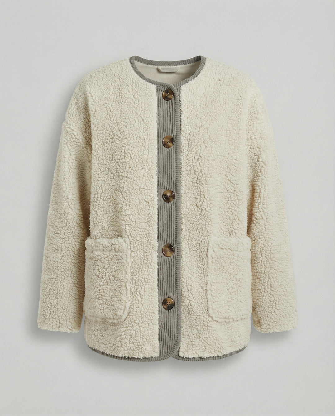 EB | Damen Warme Winterjacken - Lässige Langarm Button-up Fleecejacke aus Sherpa