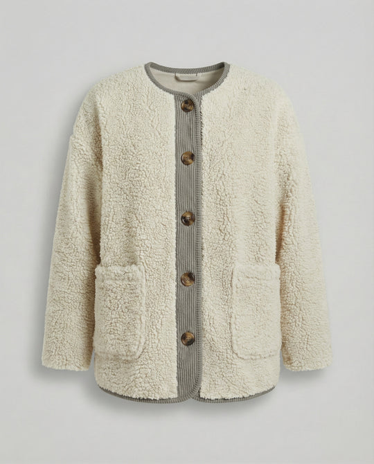 EB | Damen Warme Winterjacken - Lässige Langarm Button-up Fleecejacke aus Sherpa