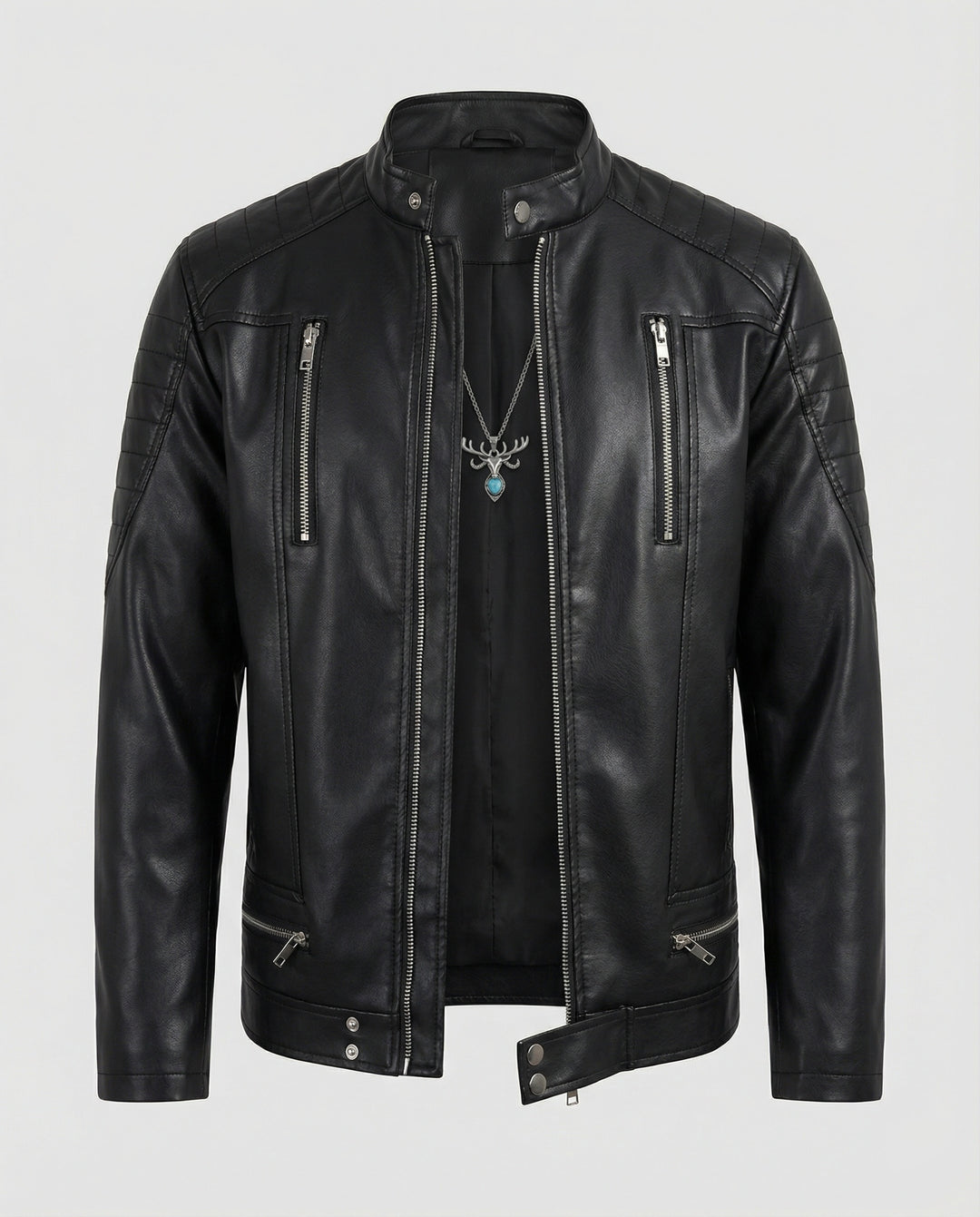 Herren Kunstlederjacke mit asymmetrischem Reißverschluss EB