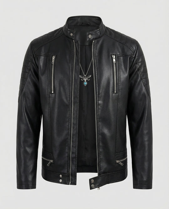 Herren Kunstlederjacke mit asymmetrischem Reißverschluss EB