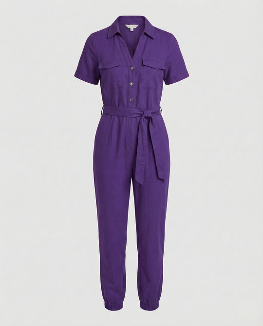 Damen lässiger Jumpsuit mit tailliertem Schnitt und durchgehender Knopfleiste EB