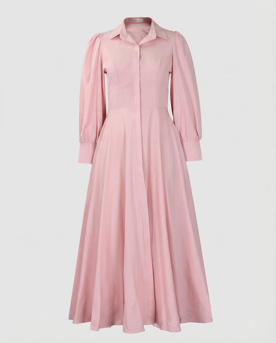 Damen Hemdkleid Maxi mit Ballonärmeln
