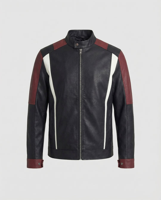 Herren Panel Lederjacke Stehkragen