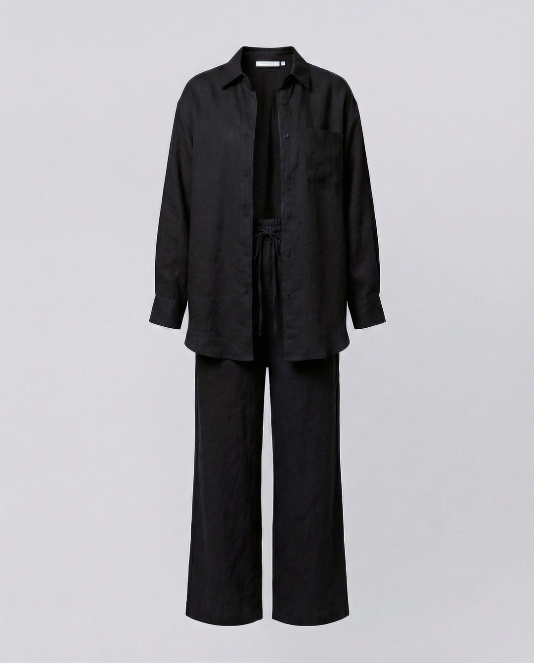 Damen Lässiges Leinen-Outfit mit weit geschnittenem Hemd und lockeren Hosen EB