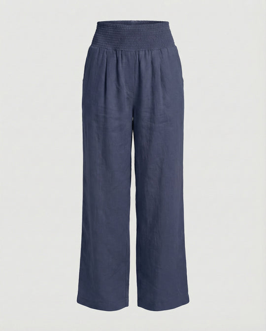 Damen Luftige Leinenhose mit elastischem Bund und Weitschnitt EB