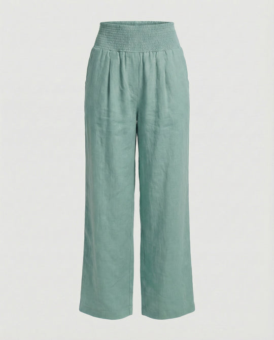 Damen Luftige Leinenhose mit elastischem Bund und Weitschnitt EB