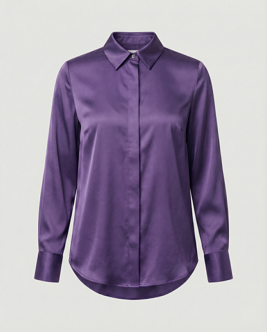 Damen elegante Satinbluse mit klassischem Kragen und zeitlosem Schnitt EB