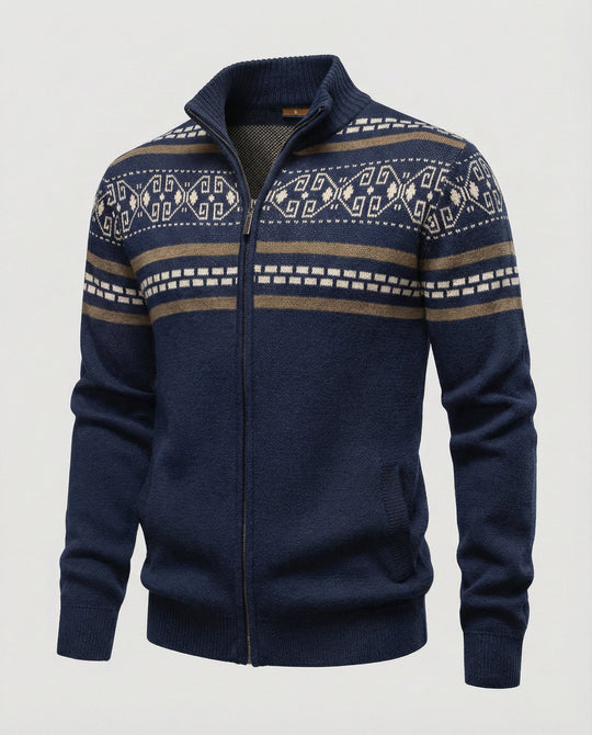 Herren Strickjacke mit modernem Zipper-Design und Muster EB