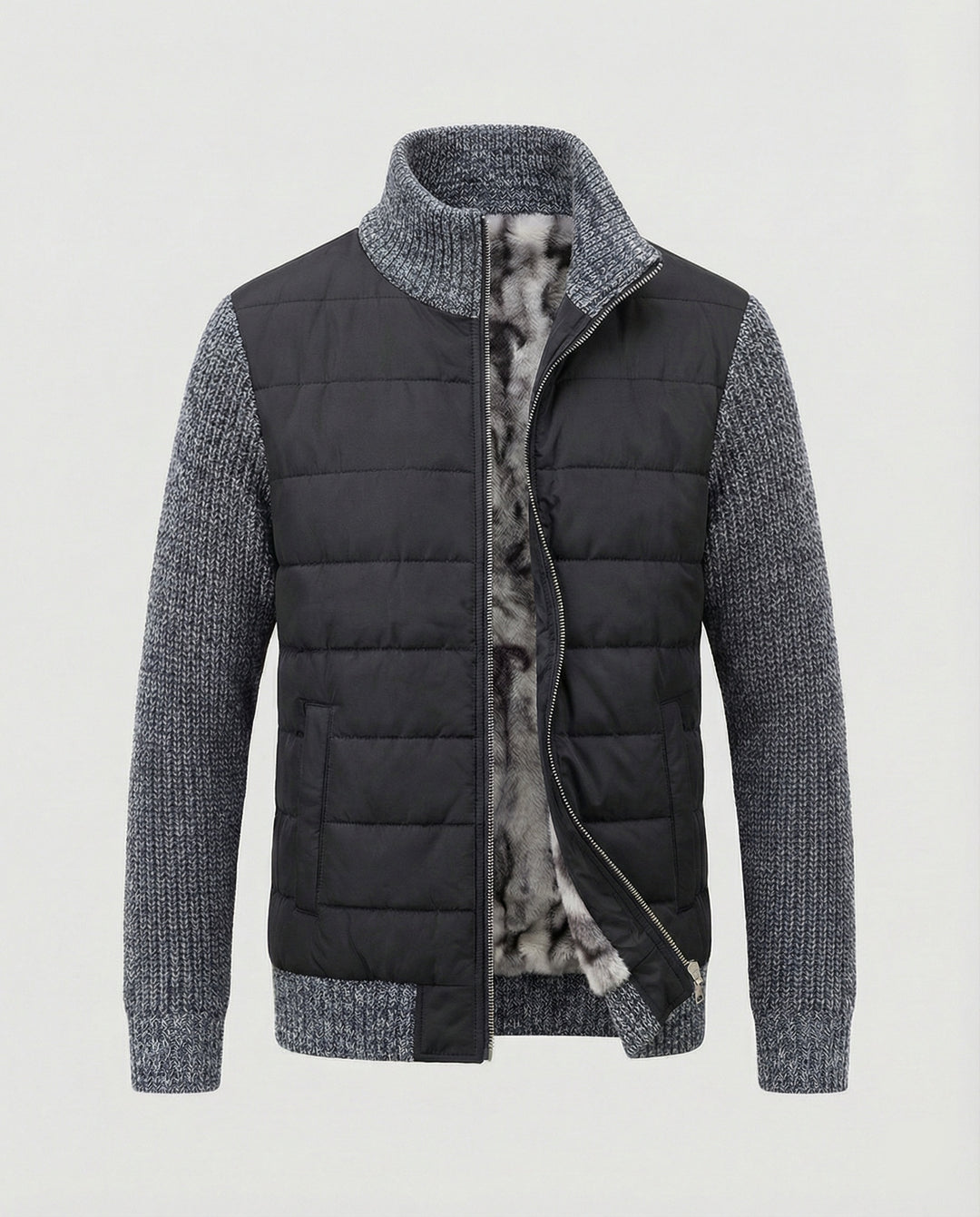 Herren Hybridjacke mit Kunstleder-Elementen