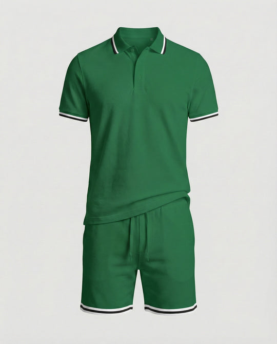 Herren Sportliches Polo- und Shorts-Set mit Kontraststreifen EB